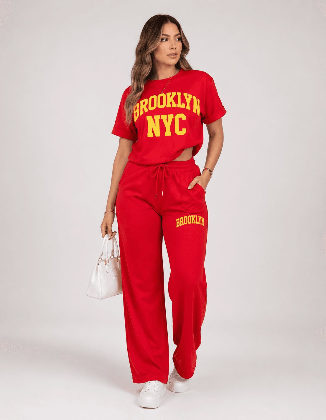 Conjunto Brooklyn NYC Femenino – Camiseta Oversize y Pantalón Palazzo