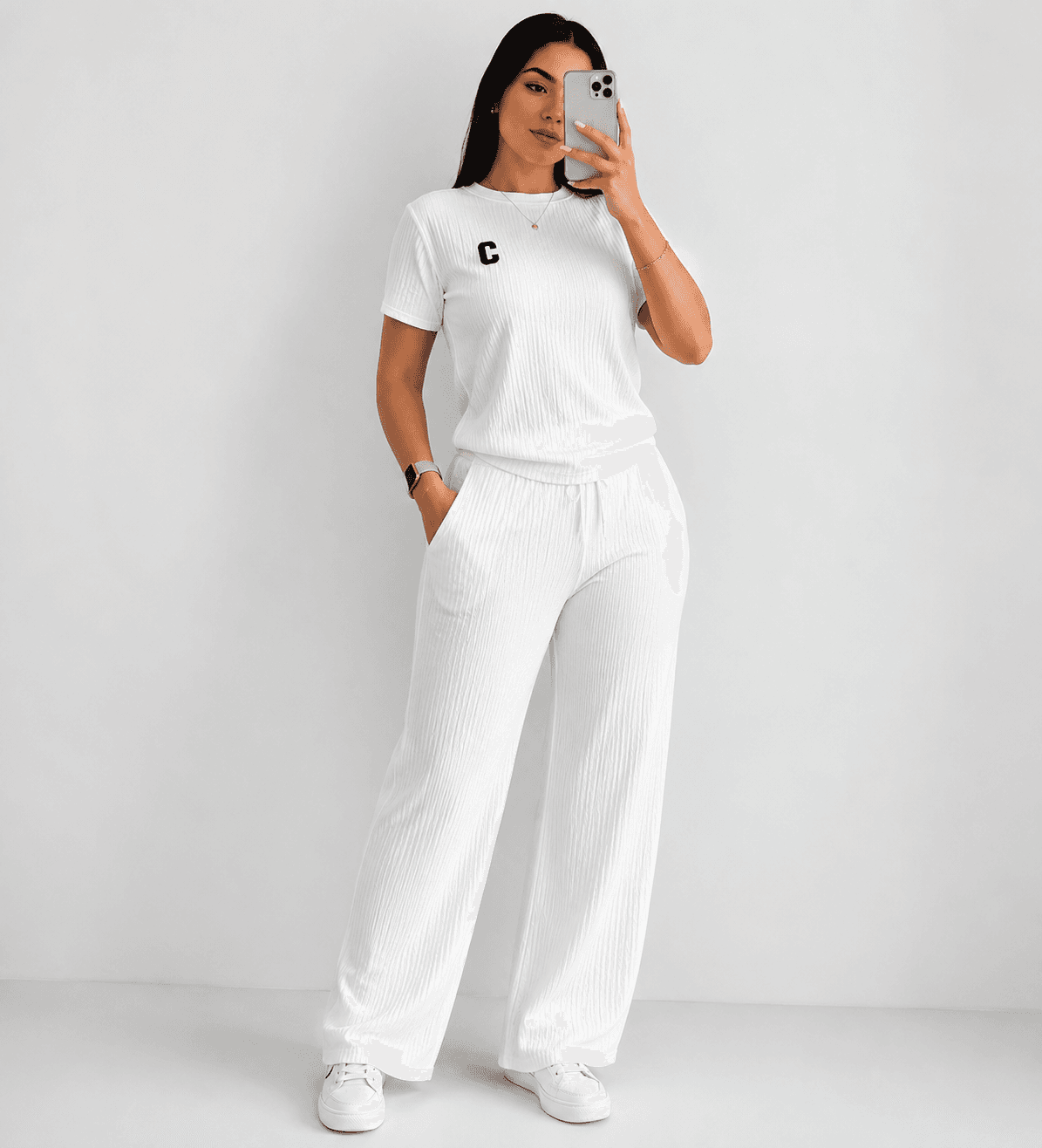 Conjunto Femenino Elegance Rib – Blusa y Pantalón Palazzo